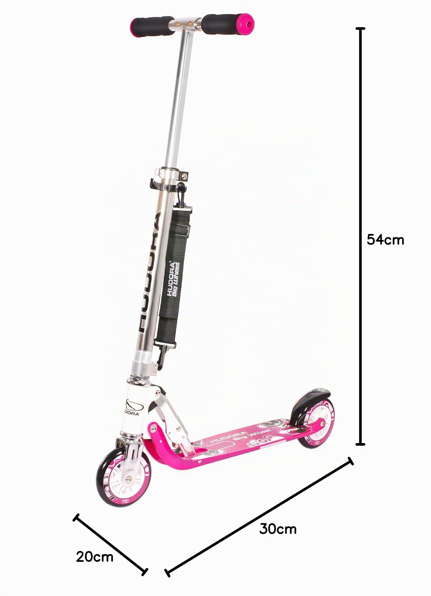 HUDORA BigWheel Scooter 125 - rose - Trottinette en aluminium sûre et de haute qualité pour enfants - Réglable en hauteur pour jusqu'à 100kg - Trottinette pliable stable avec sangle de transport