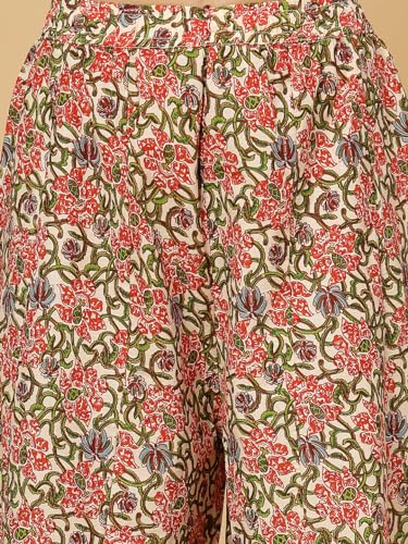 Image of Pistaa's Women's Regular Fit High Rise Pure Cotton Big Flair Printed Regular Palazzo