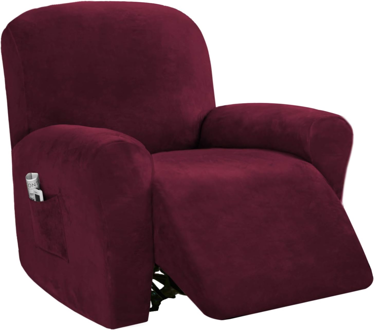 PrinceDeco Recliner Chair Cover Velvet Stretch Recliner Couch Covers 4-Pieces Style Recliner Chair Covers Recliner Cover for Reclining Chair Slipcovers Feature Non Slip Form Fitted Thick Soft,Burgundy