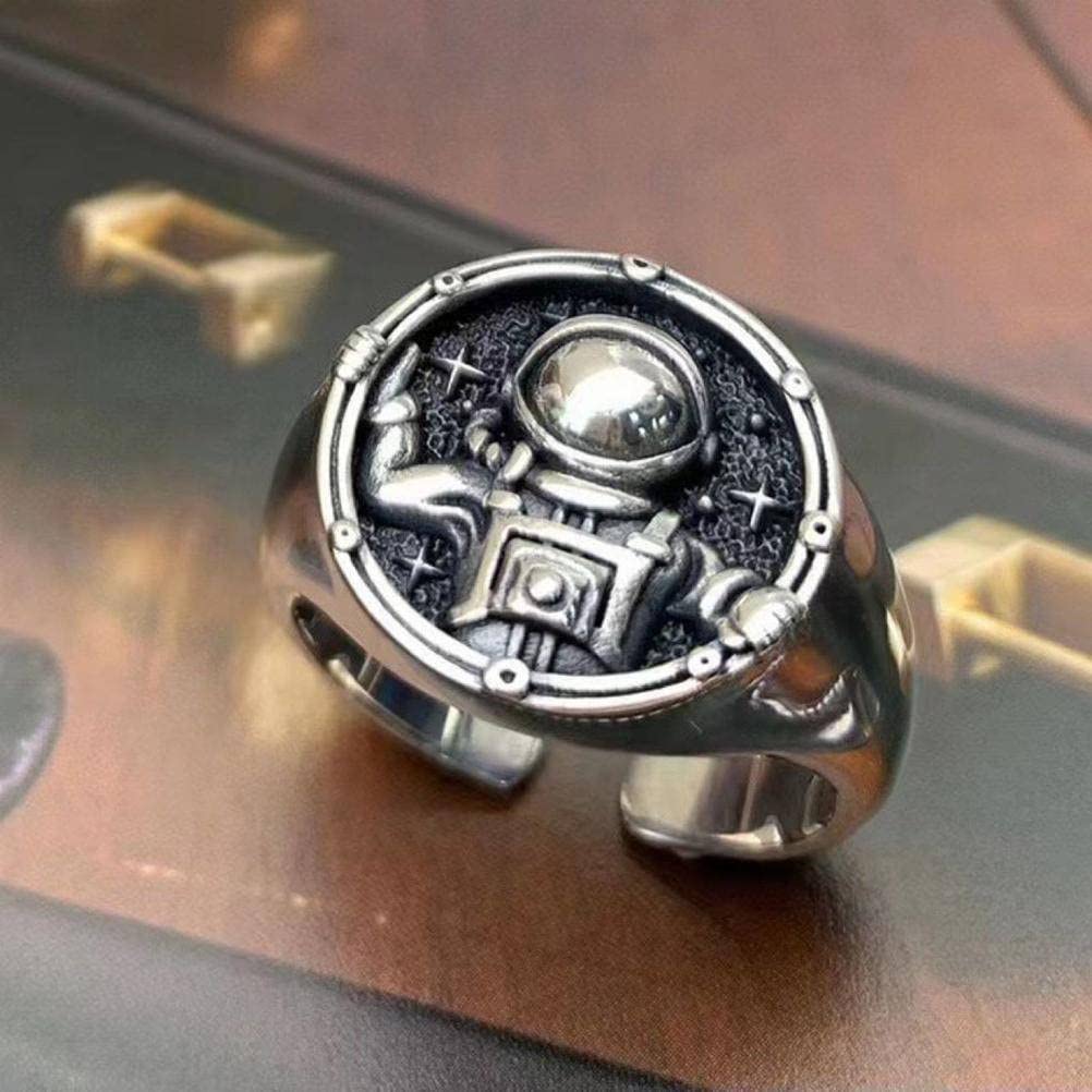 Anello Anello spaziale creativo S925 Argento regalo per amico Stile antico retrò Vecchio hip hop Argento tailandese regolabile