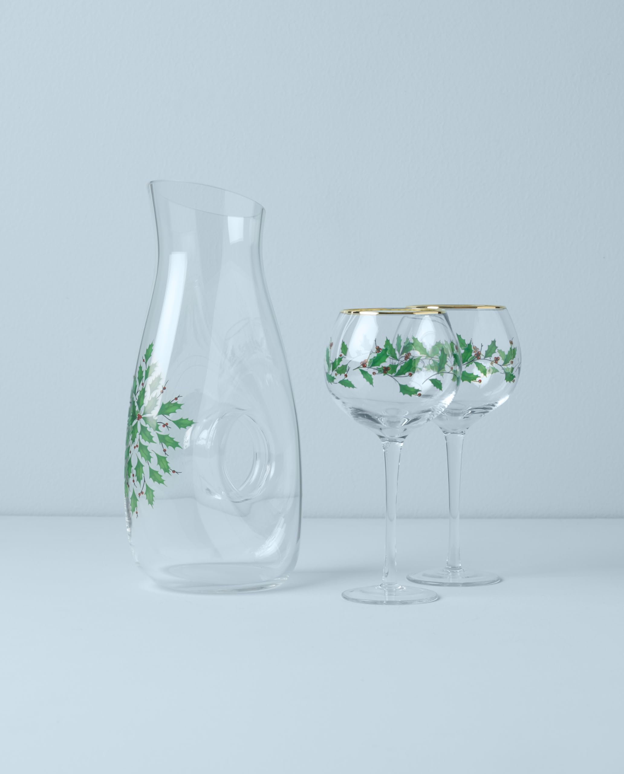 Lenox Holiday Drinkware Glassware Collection, Decanter & Wine Glass Set, 3-Piece