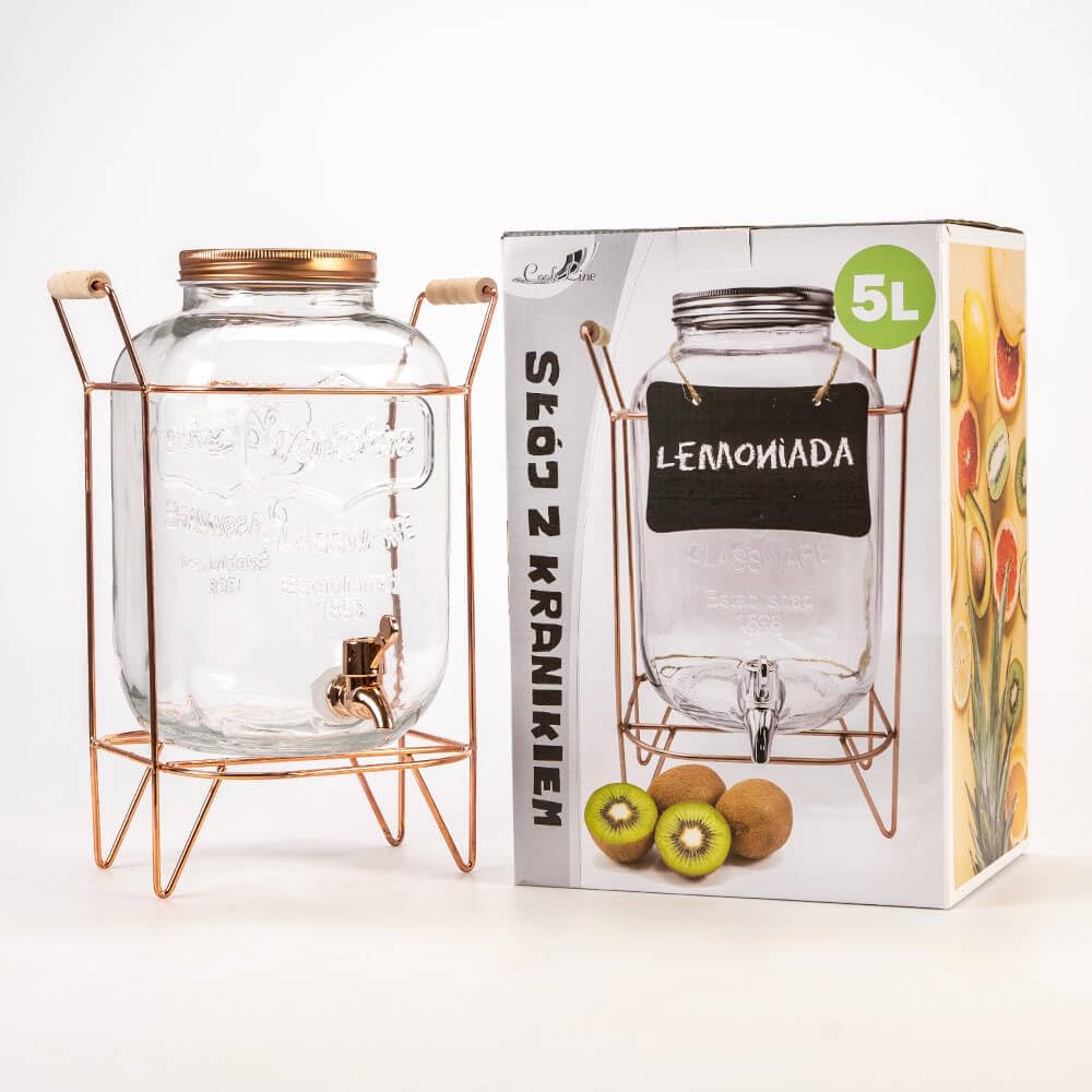 Distribuidor de Bebidas con Grifo Antigoteo - Dispensador de Bebidas de Agua de Vidrio con Soporte y Tapa - Distribuidor de Limonada de 5 litros