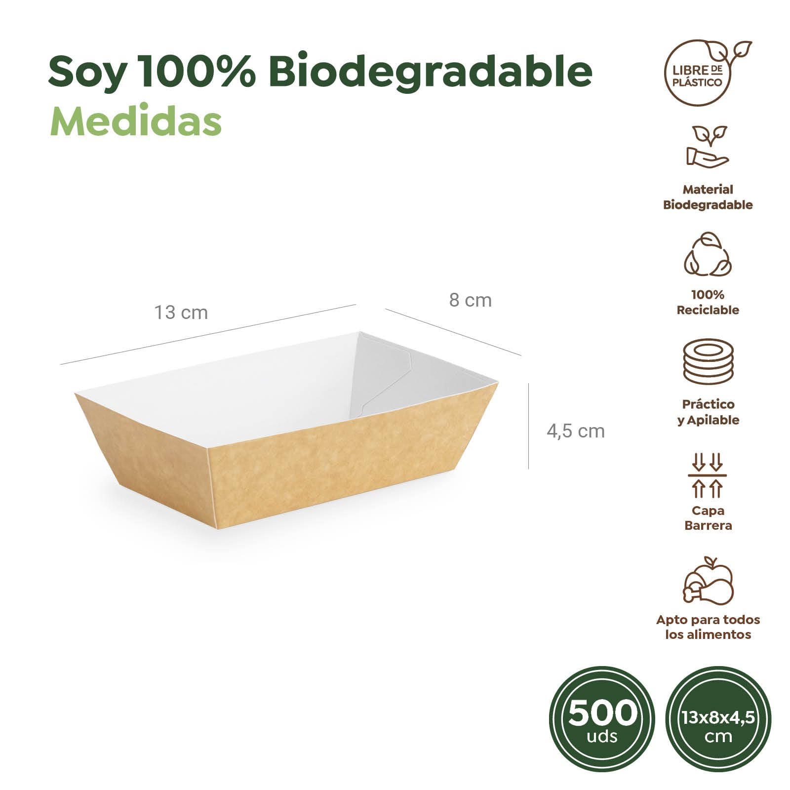 MAXI PRODUCTS - 500 unidades Cuenco Cartón Desechables - Cuenco Aperitivos - Comida para llevar - Bandeja Cartón - Comidas frías y calientes - Aperitivo Desechable - 13x8x4,5cm - APILABLE