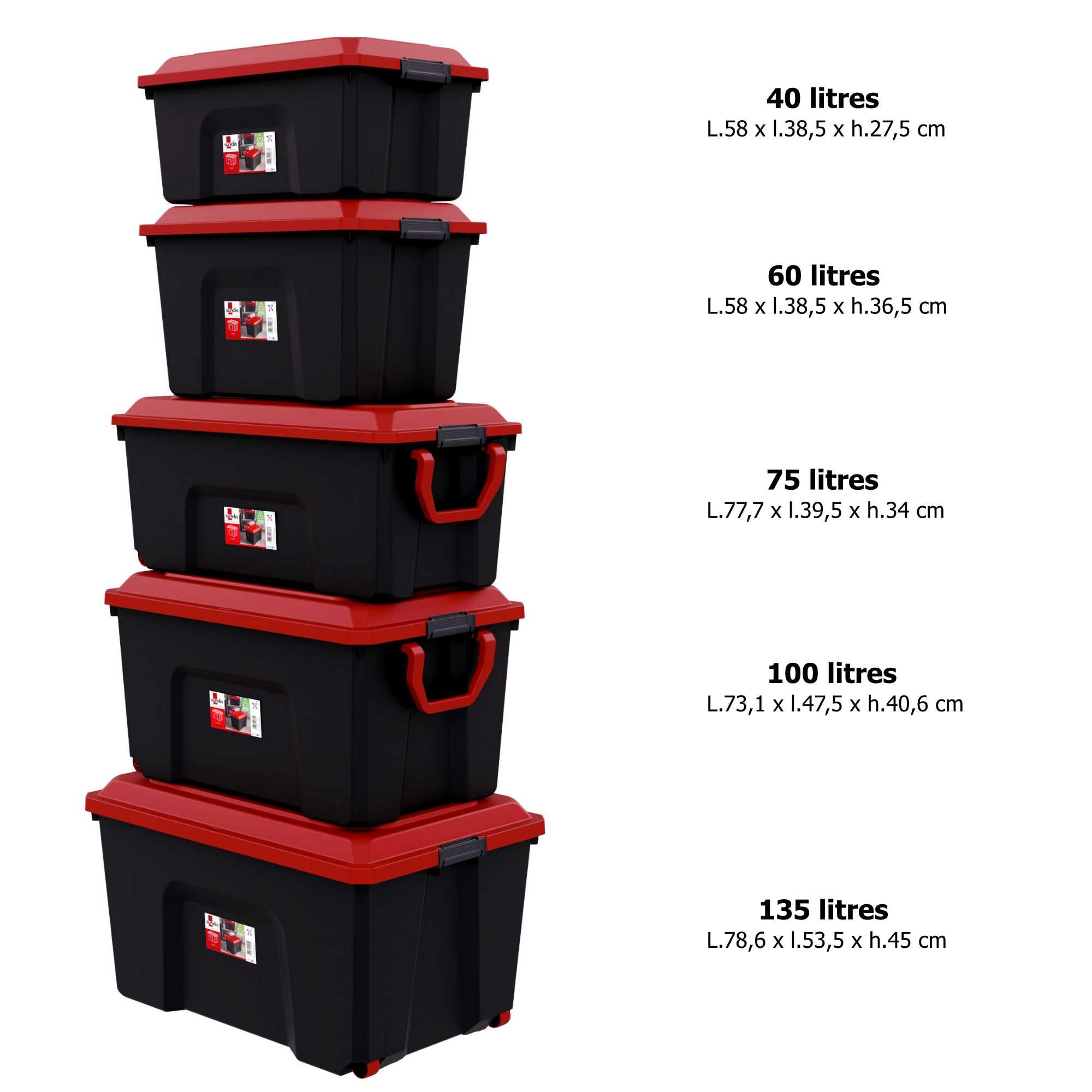 SUNDIS Malle de rangement à roulettes LOCKER 135 l