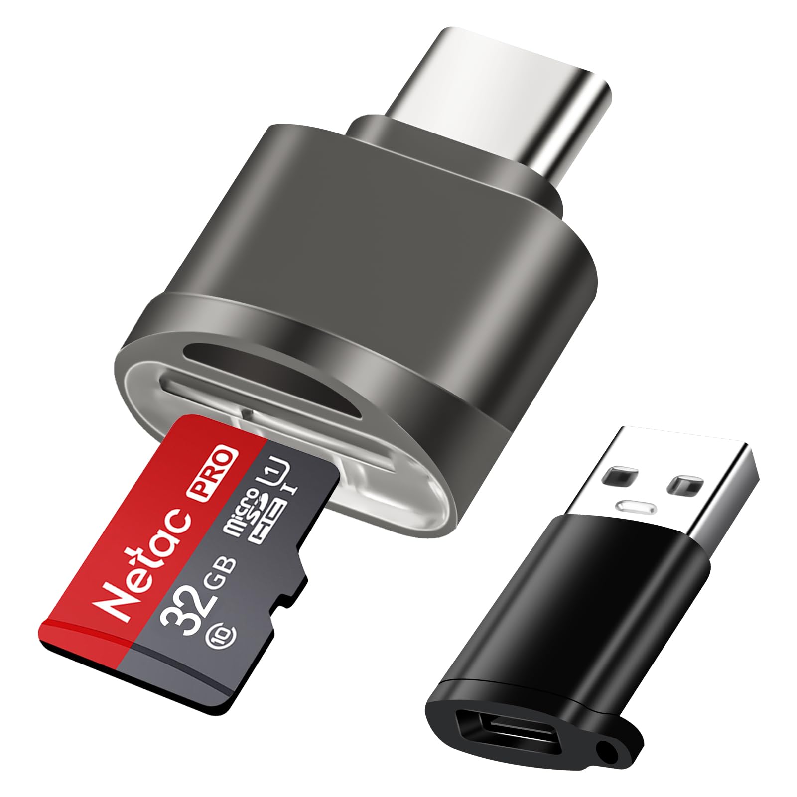 AXFEE Micro SD Kartenleser, USB C auf SD Kartenleser, mit USB C auf USB3.0 Adapter, Typ C TF Speicherkartenleser, USB OTG auf Micro SD SDXC SDHC, für Laptop, MacBook, C-Typ Smartphones, Tablets(Grau)