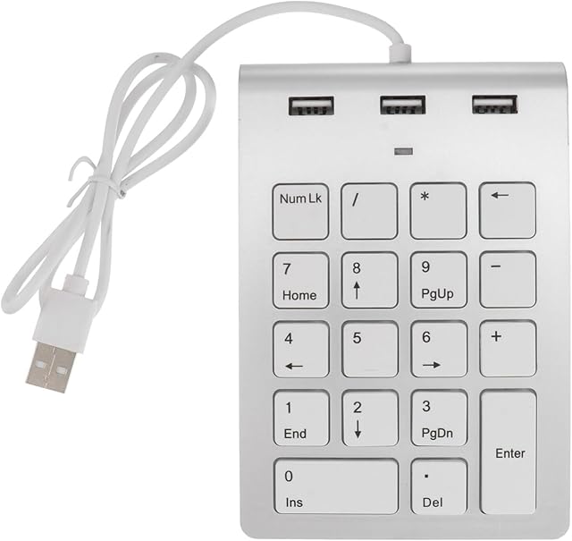 Hemobllo Wired Number Pad - USB Numeric Keypad Number Pad for Laptop 18 Key Number Pad with 3 USB 2.0 Ports Number Keypad Numbers Keyboard USB Numpad for Laptop PC Computer, Silver
