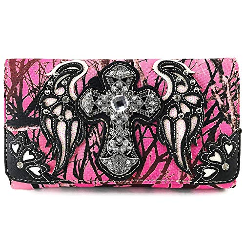 Justin West Camouflage Tree Bling Rhinestone Angel Wing Cross Shoulder Concealed Carry Handbag Purse