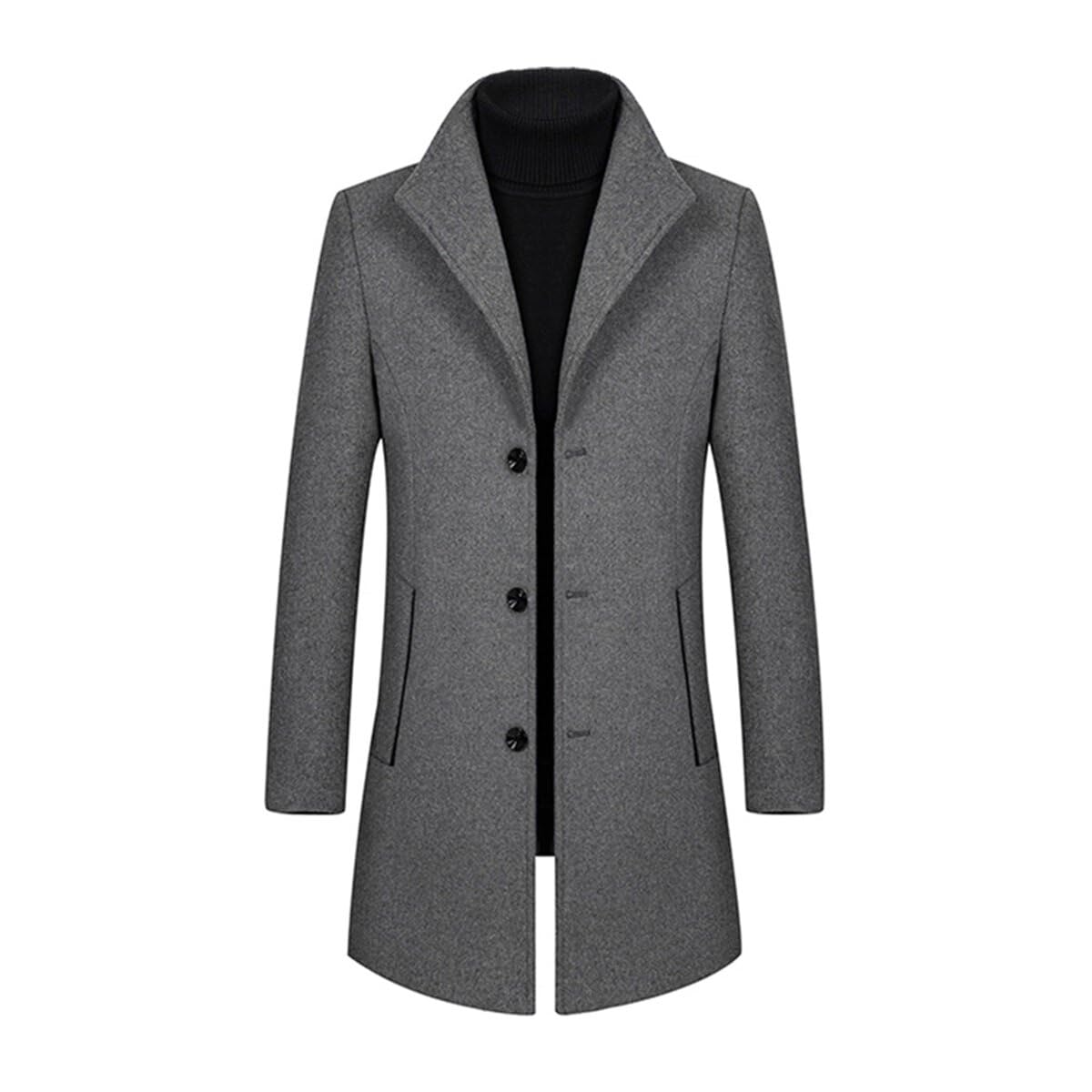 Allthemen Trench da Uomo Colletto alla Coreana Cappotto di Casual Lana Coat Lungo Invernale Cappotto Monopetto