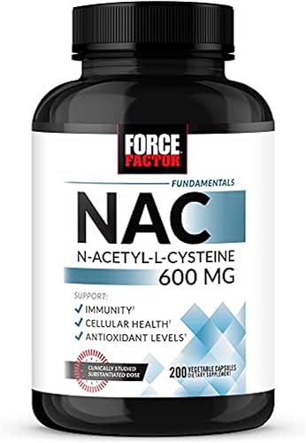 FORCE FACTOR NAC 600 mg, N-acetil cisteína para la salud hepática, apoyo inmunológico y producción de antioxidantes, dosis clínicamente estudiada,