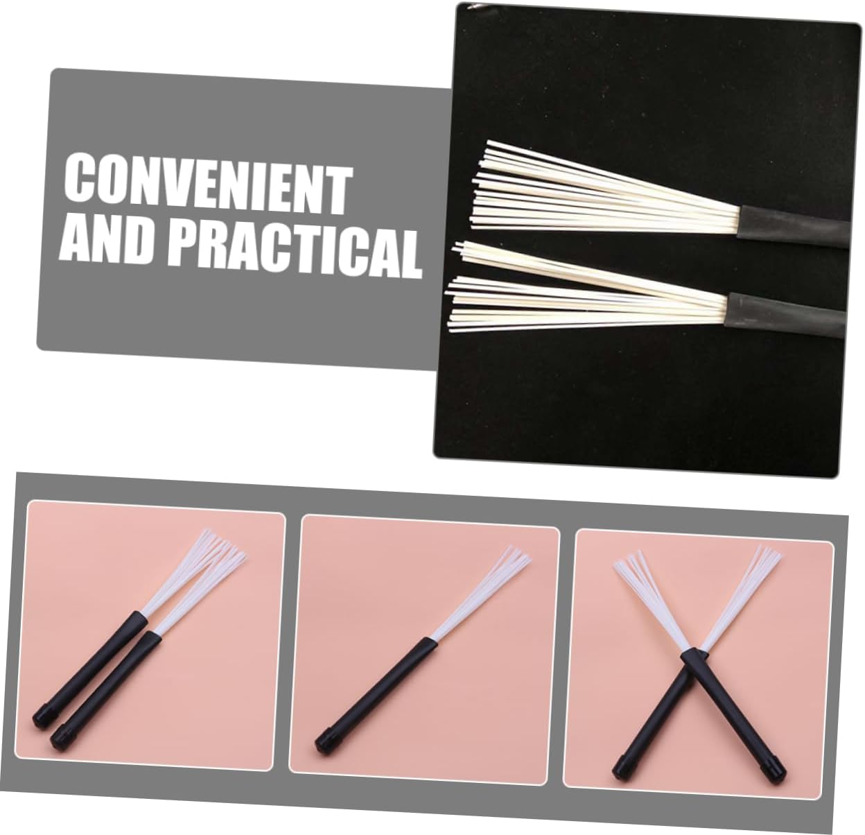 Toyvian 2pcs Nylon Jazz Drum Brushes Percussion Instruments Lightweight and for Unique Sound Effects for Musicians The Go