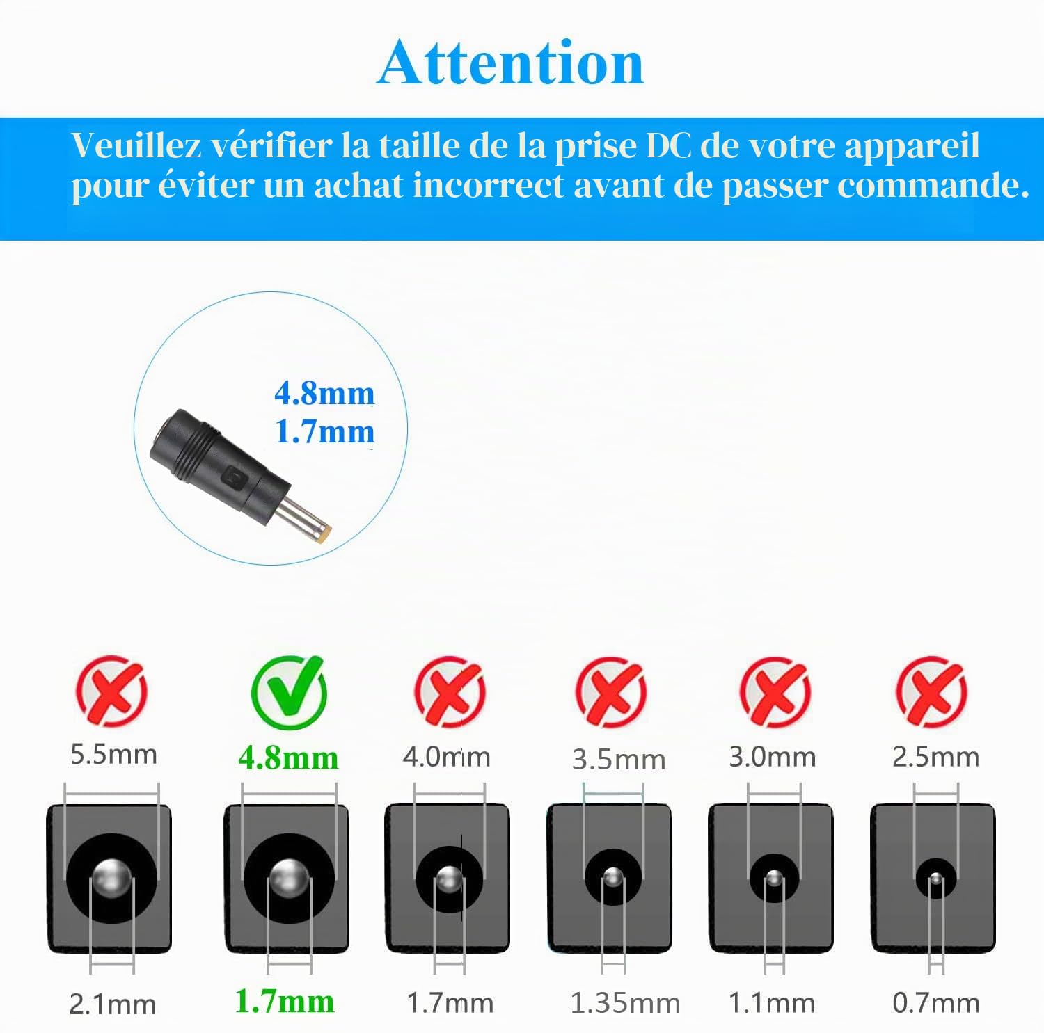 Adaptateur Secteur AC à DC 9,5V 1A, Fiche 4,8 mm x 1,7 mm, Centre Positif, pour Clavier Piano Casio spécifié - Compatible Uniquement avec Les modèles listés