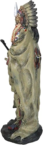 Miniatura 5 de Ebros nativo americano indio guerrero jefe en escudo de animal y tocado de batalla estatua fuerza y sabiduría líder de la tribu como decoración del