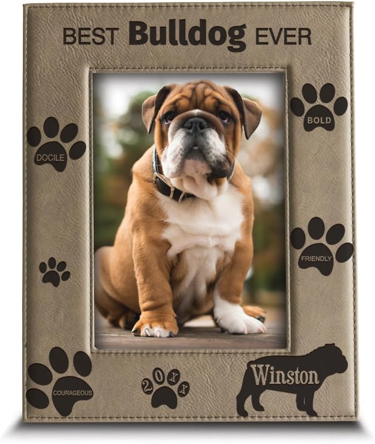 BELLA BUSTA - Best Bulldog Ever-Dog photo frame-Dog Lover Gift-Engraved Leather Picture Frame (5x7 Horizontal)