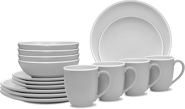 Noritake ColorTrio Slate 16-Piece Coupe Dinnerware Set, Service for 4