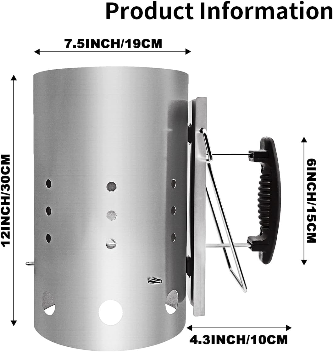 Charcoal Chimney Starter: BBQ Chimney Starter with Heat insulation handle, charcoal grill accessory for outdoor bbq, camping fire