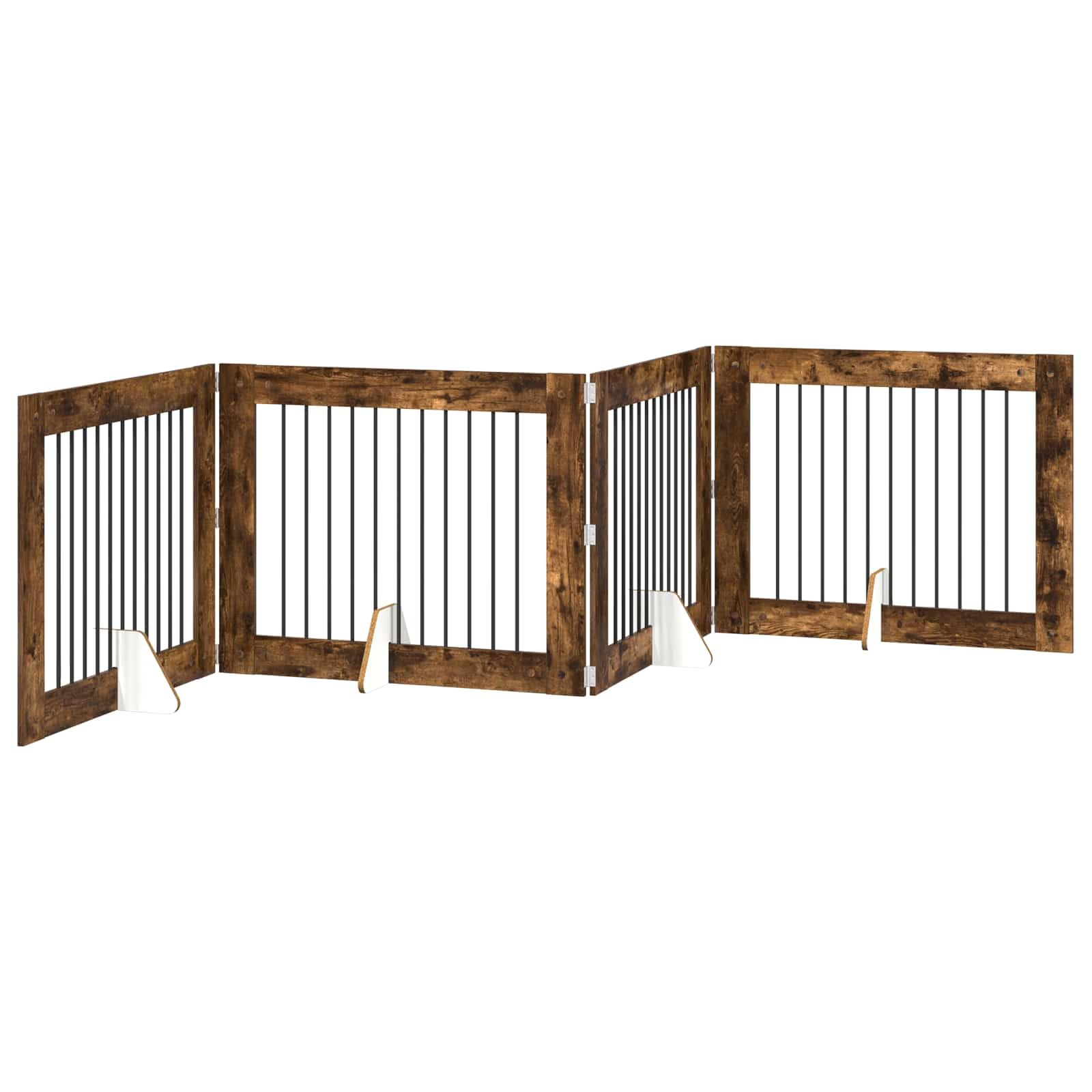 Portería para perros con soporte, 4 piezas de roble ahumado de 100 x 80 cm, plegable y portátil, ideal para caño interior, protección y alojamiento seguro de cachorros y perros