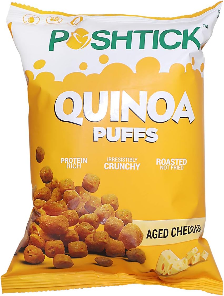 Poshtick Roasted Quinoa Crunchy Aged Cheddar Cheese Puff - 60g (Pack of 4) Healthy Snacks Rich in Protein