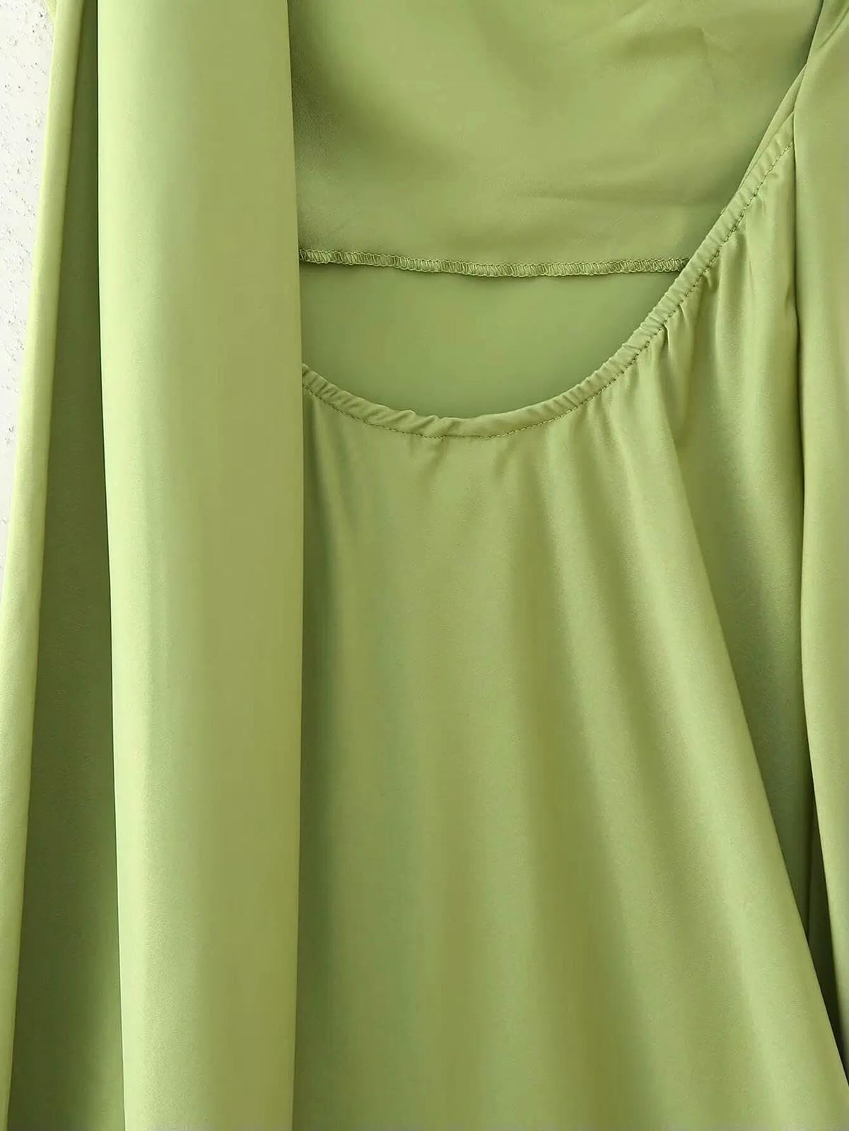Vestito Donna Elegante Abiti Lunghi da di High Street Sexy Eleganti con Scollo all'Americana Moda Femminile Maxi Festa in Raso Verde Senza Schienale-Verde-m
