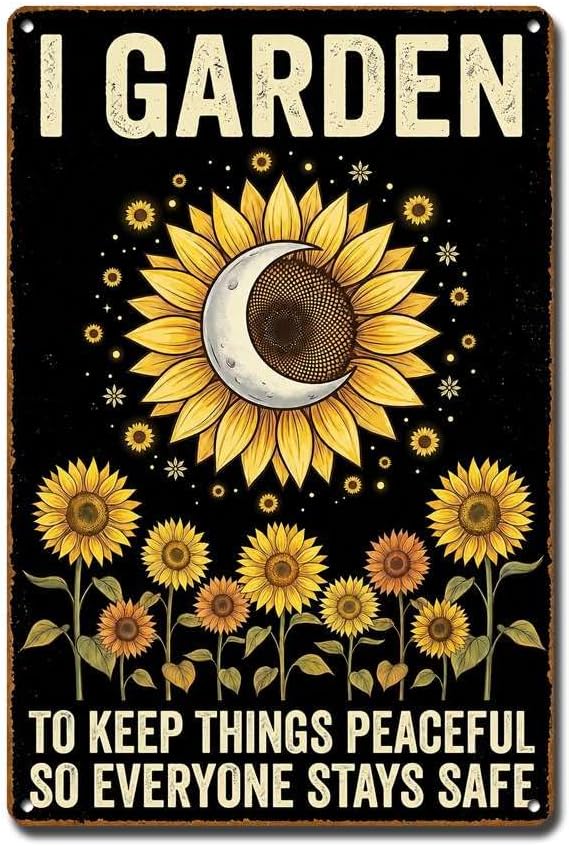 Celestial Metal Tin Sign Sunflower Crescent Moon Funny Garden Quote Wall Decor For Garden Shed Greenhouse Sunroom Patio Porch 6×8 Inches