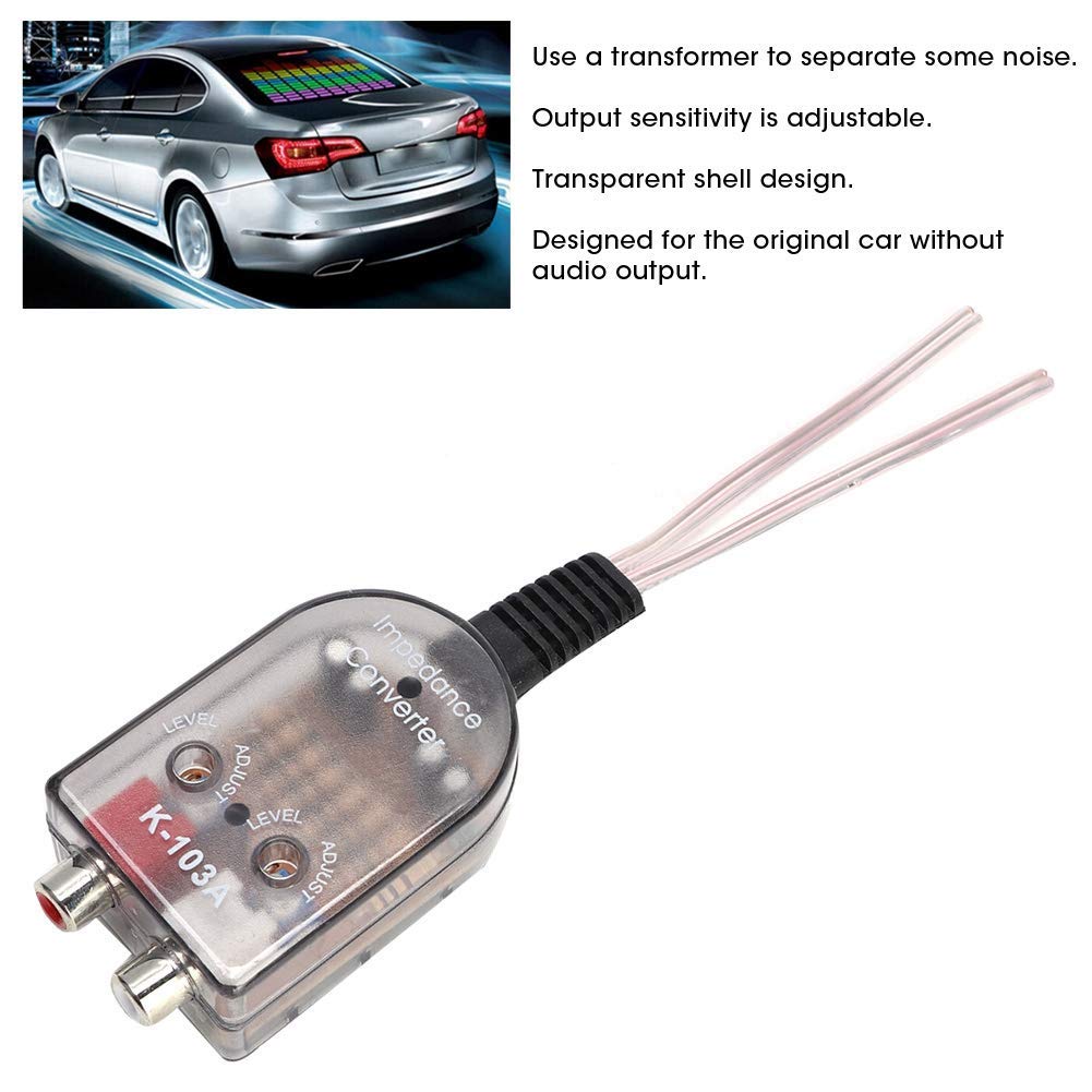 Aramox Konwerter samochodowy audio, impedancja dźwięku Stero, regulowany głośnik, wysoki do niski, Line Audio impedance konwerter ABS