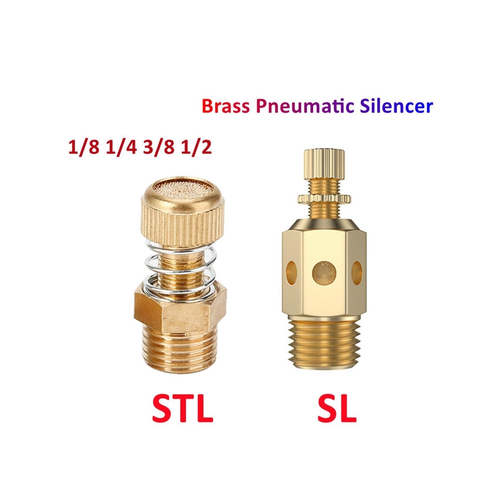 Silenziatori pneumatici in ottone Silenziatore aria di scarico con regolatore di flusso Valvola a farfalla silenziatrice Silenziatore pneumatico rapido in ottone 1/8 1/4(3l8,10PCS)