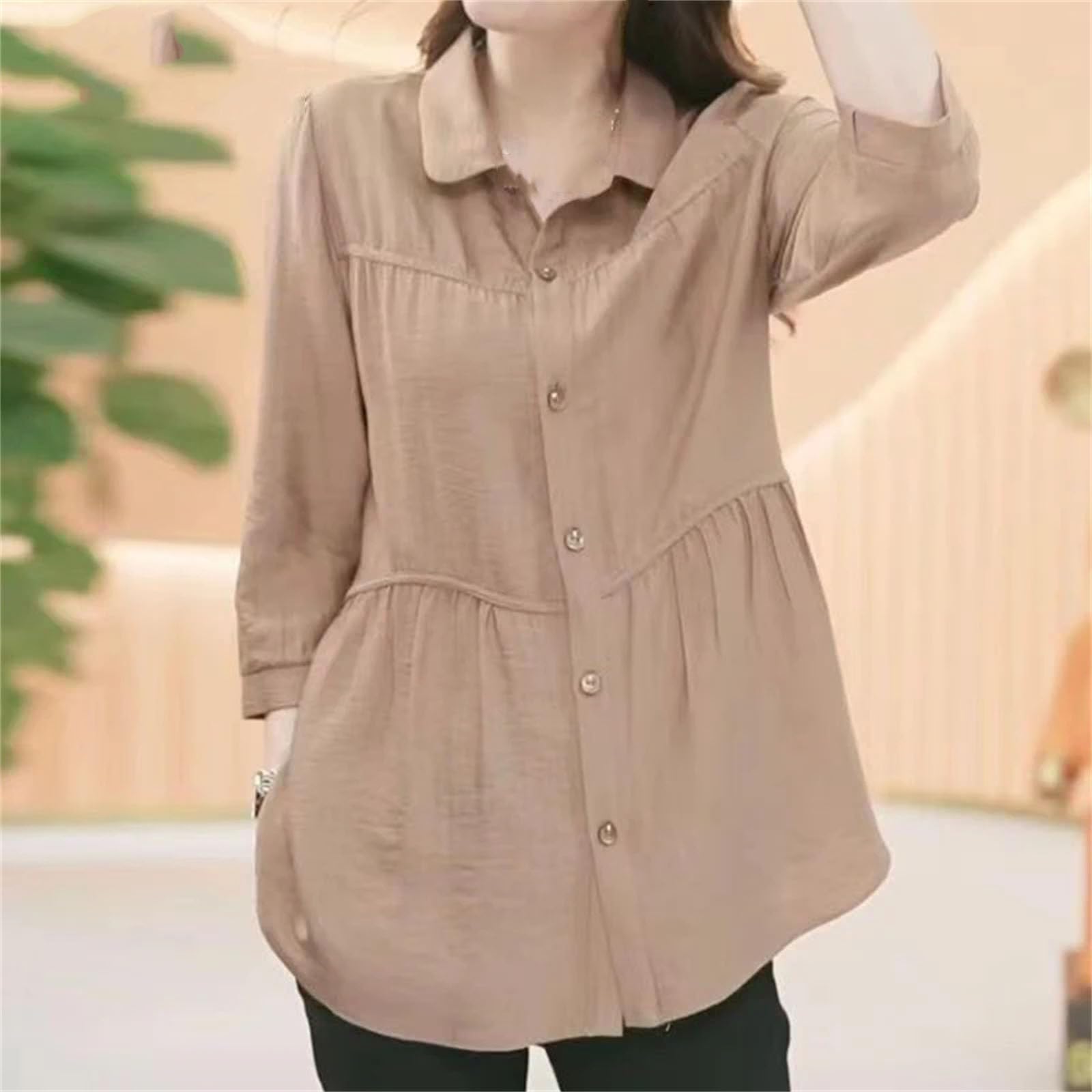 Blusa holgada de algodón para mujer, de media manga, con botones, sencilla, informal, holgada
