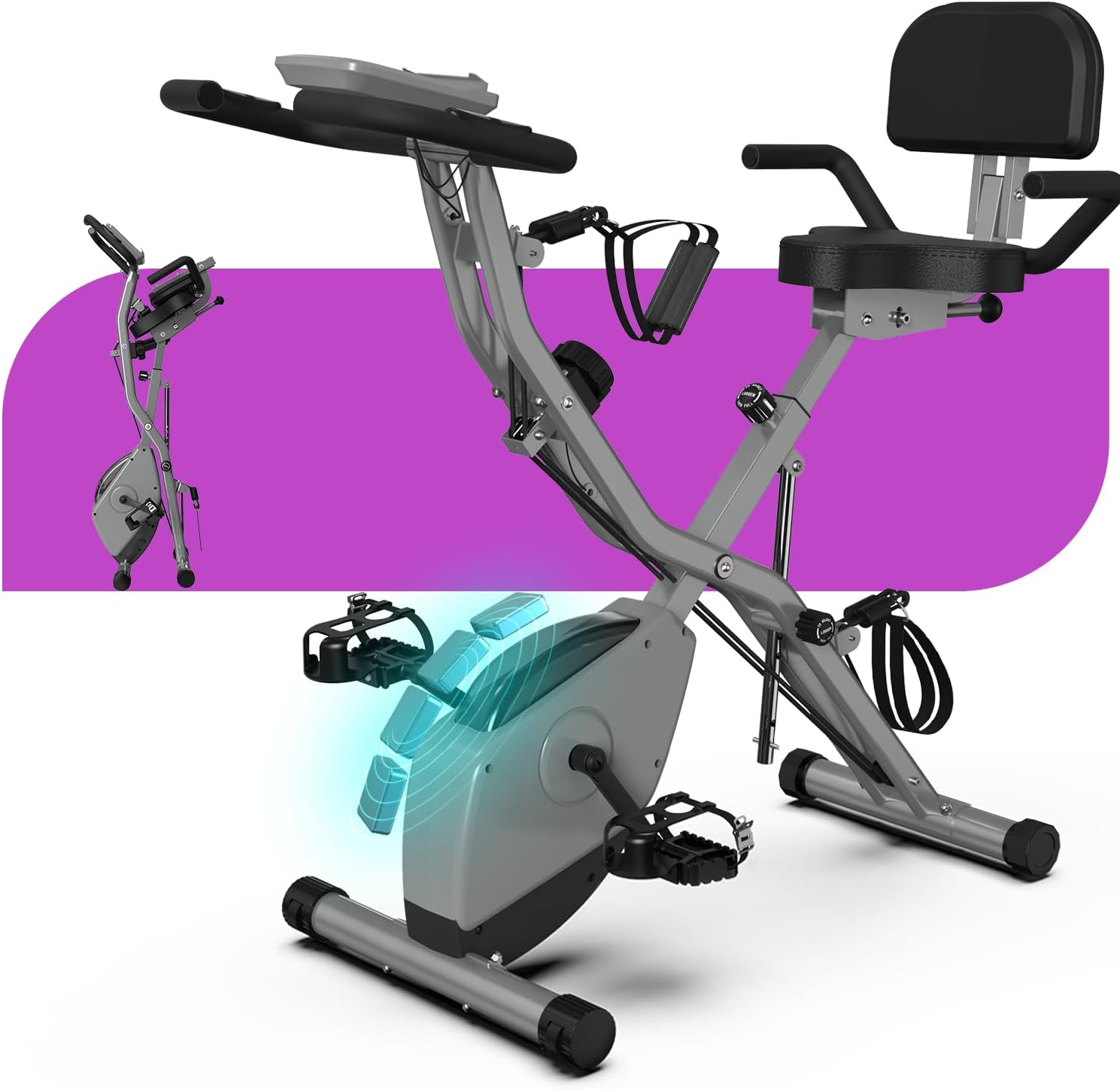 Folding Exercise Bike for Seniors, 5 IN 1 Foldable Stationary Bike with Tri-Position Ride, 300LBS Capacity and 6.6 LBS Magnetic Flywheel, Designed for Home Workout