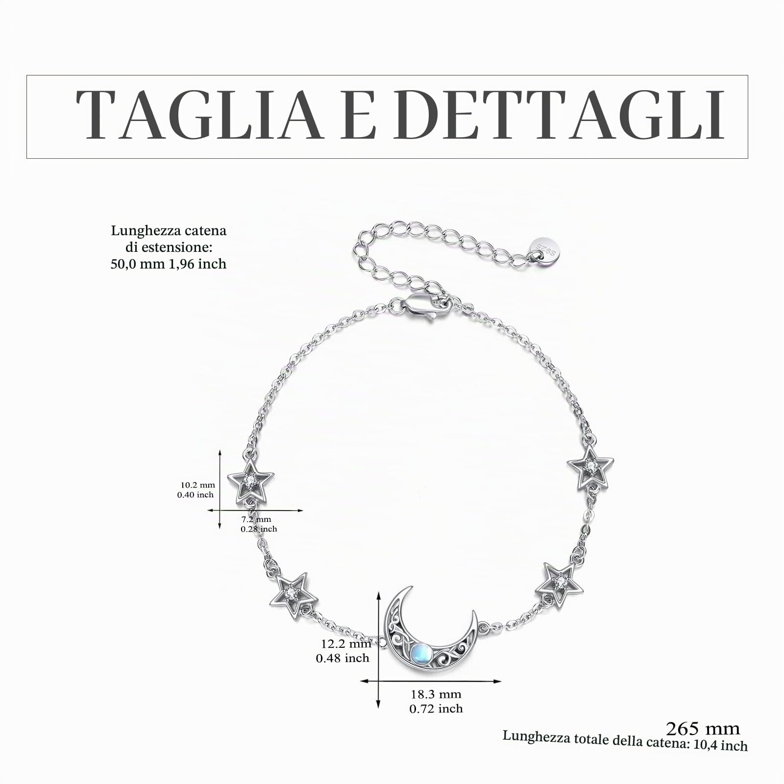 YFN Cavigliera di pietra lunare per donne Cavigliera celtica d'argento Sterling Gioielli irlandesi