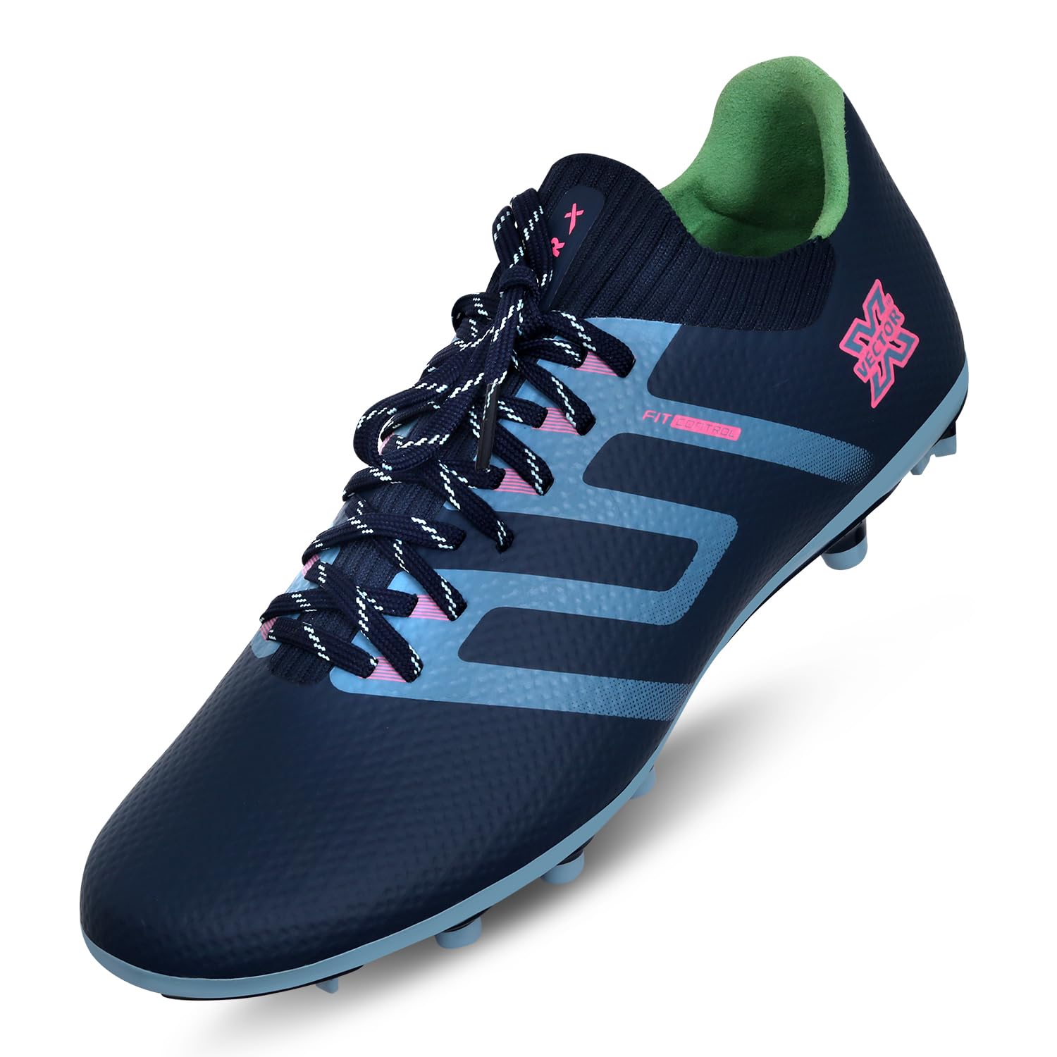 Vector X Maestro 3D Texture TPU Fusing Upper with TPU Sole, Sock for Grip, Soccer Football Studs, Durbale, Lightweight (Navy-Grey) Size-6 2