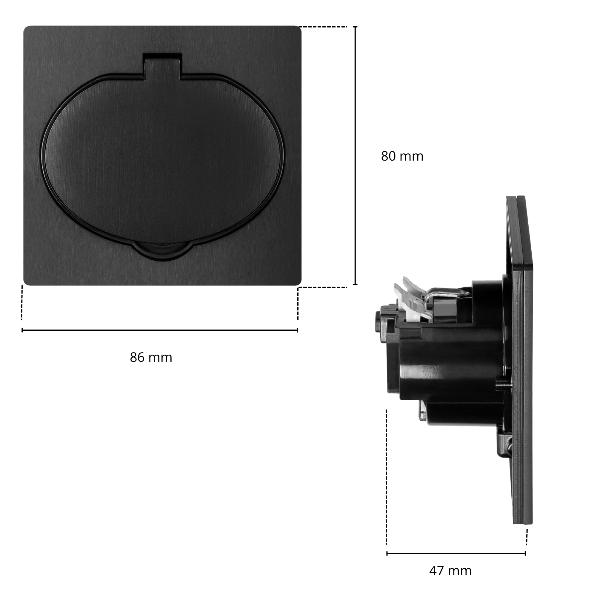 Enchufe Empotrable Negro Mate de Diseño Moderno | Con Tapa Hermética IP44 para Baño y Cocina | Enchufe de Pared Tipo Schuko Premium 1x2P+T (Negro)