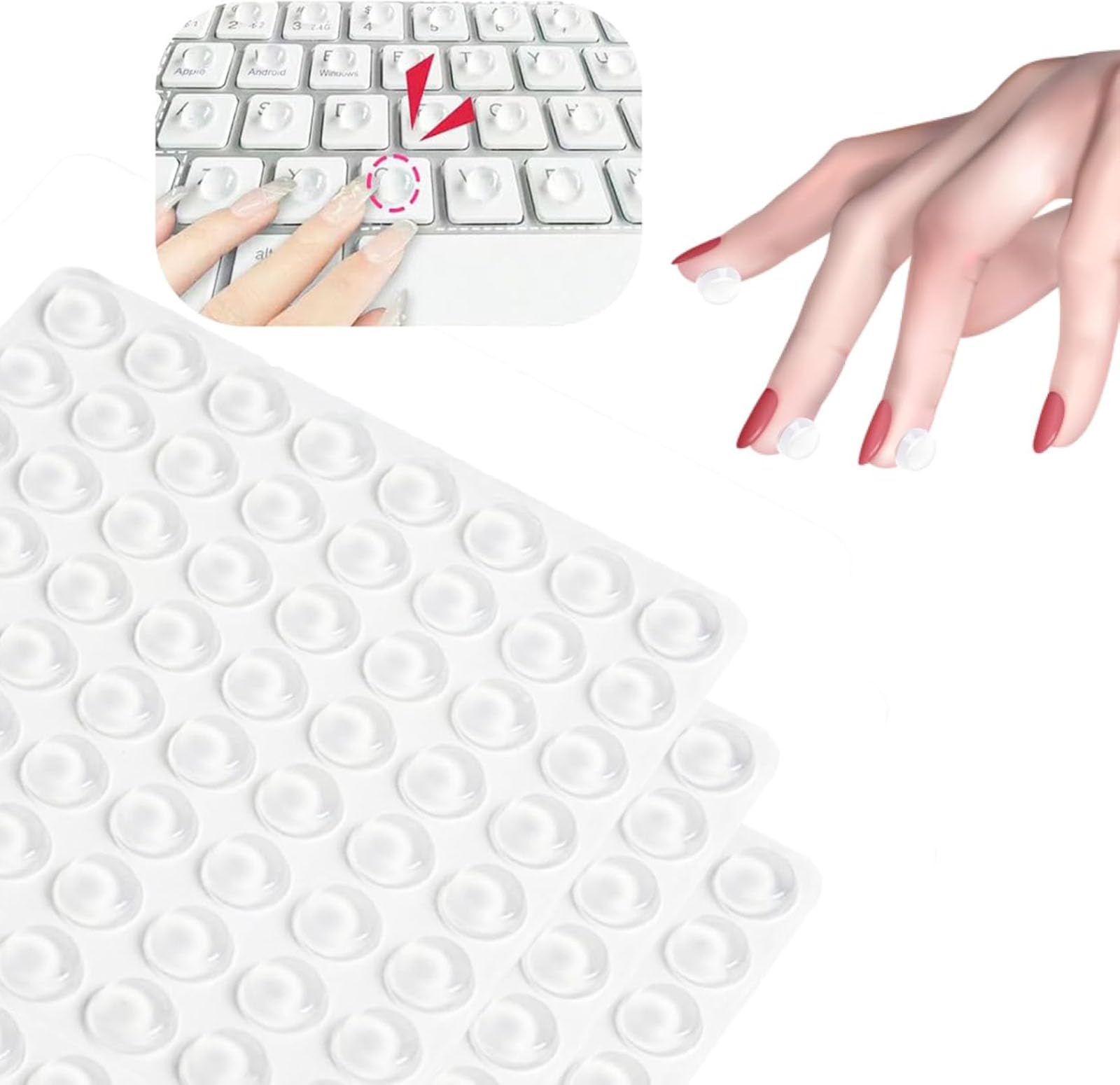Adesivi Per Tastiera In Rilievo Per Unghie Lunghe - 64 Pezzi In Silicone Morbido, Autoadesivi, Rosa