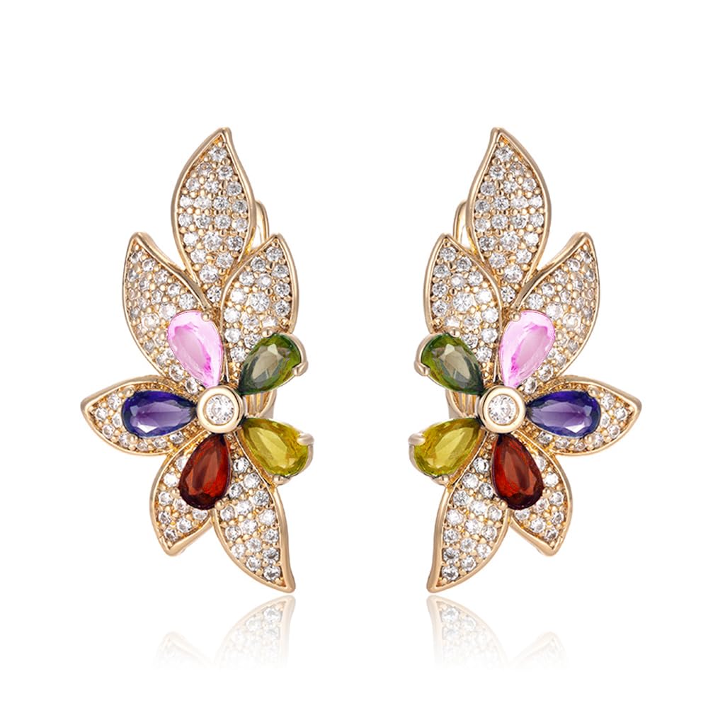 XUPING Crystal Flower Stud Earrings 18k Gold Plated Cubic Zirconia Hypoallergenic Floral Jewelry For Women