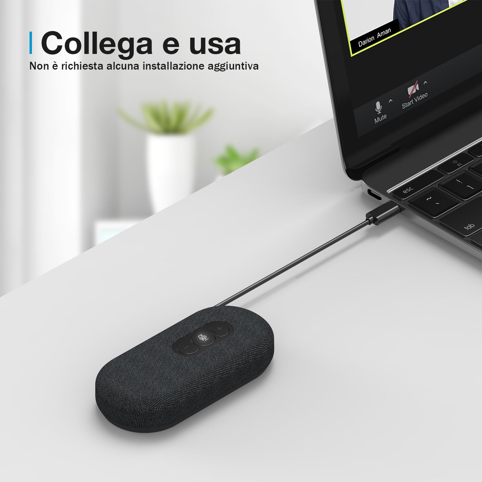Altoparlante per conferenze ​​con microfono per telefonate da casa, Microfono & Vivavoce USB omnidirezionale a 360° per PC/Mac/Laptop/Computer/Desktop/Zoom/Skype/Teams