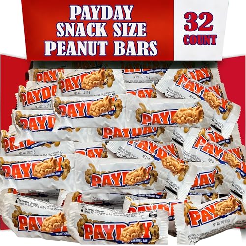 PaydayPeanut Caramel Candy Bars, Bulk 32 count Snack Size Bars, Individually Wrapped Salty Sweet Chewy Snack, Bulk Candy for Office, Parties and On the Go Treats