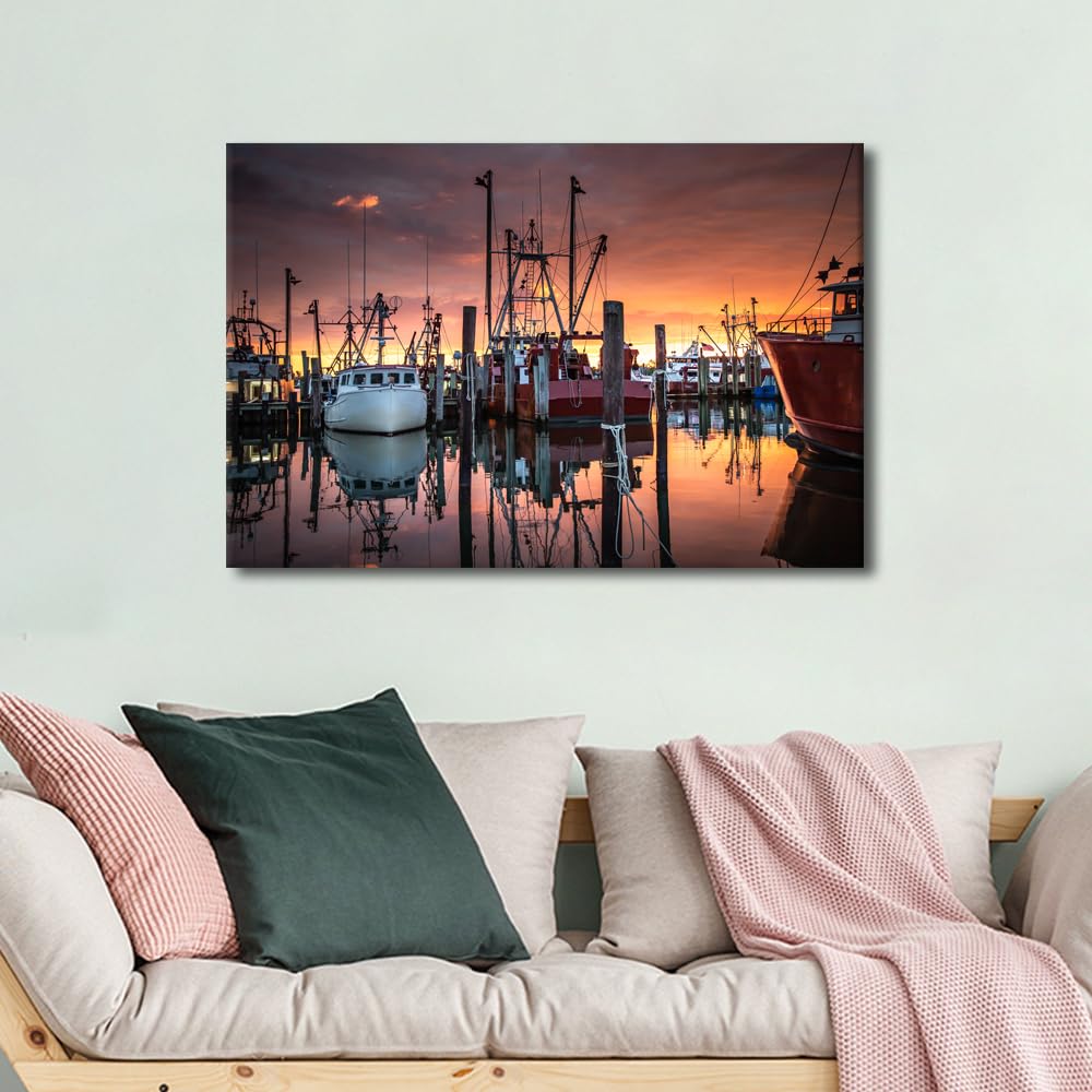 Fishing Village Wall Art Fishing Boat Wall Art Decor Fishing Ship Wall Art Artwork for Home Walls Modern Framed Art Wall Decor Canvas Art Room Decor Home Wall Decor for Bedroom 40x60cm - Image 2