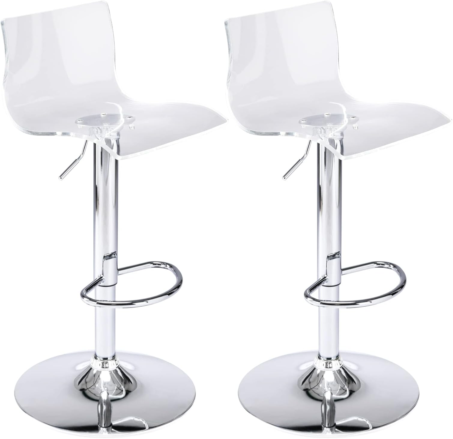 Brage Living Acrylic Bar Stools with Mid Back, Set of 2, Transparent Adjustable Swivel Airlift Barstools, Counter Height Bar Chairs for Kitchen Dining Room Pub Cafe (Clear)
