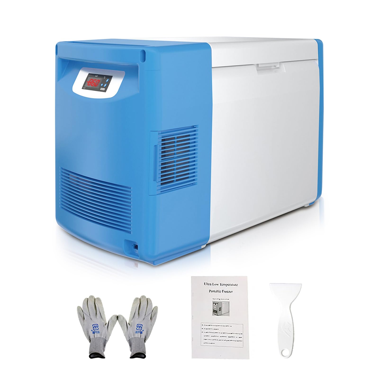 Lab Cryogenic Freezer, -86℃(-122.8℉) 20L Ultra Low Temperature Freezer, Portable Medical Refrigerator, Countertop Lab Refrigerators for Scientific Research (Blue, 110V)