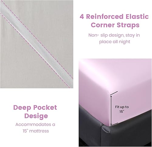 Miniatura 8 de Juego de sábanas de satén de lujo de 4 piezas, 1 sábana bajera de alta calidad que absorbe la humedad que se adapta a un bolsillo de hasta 16