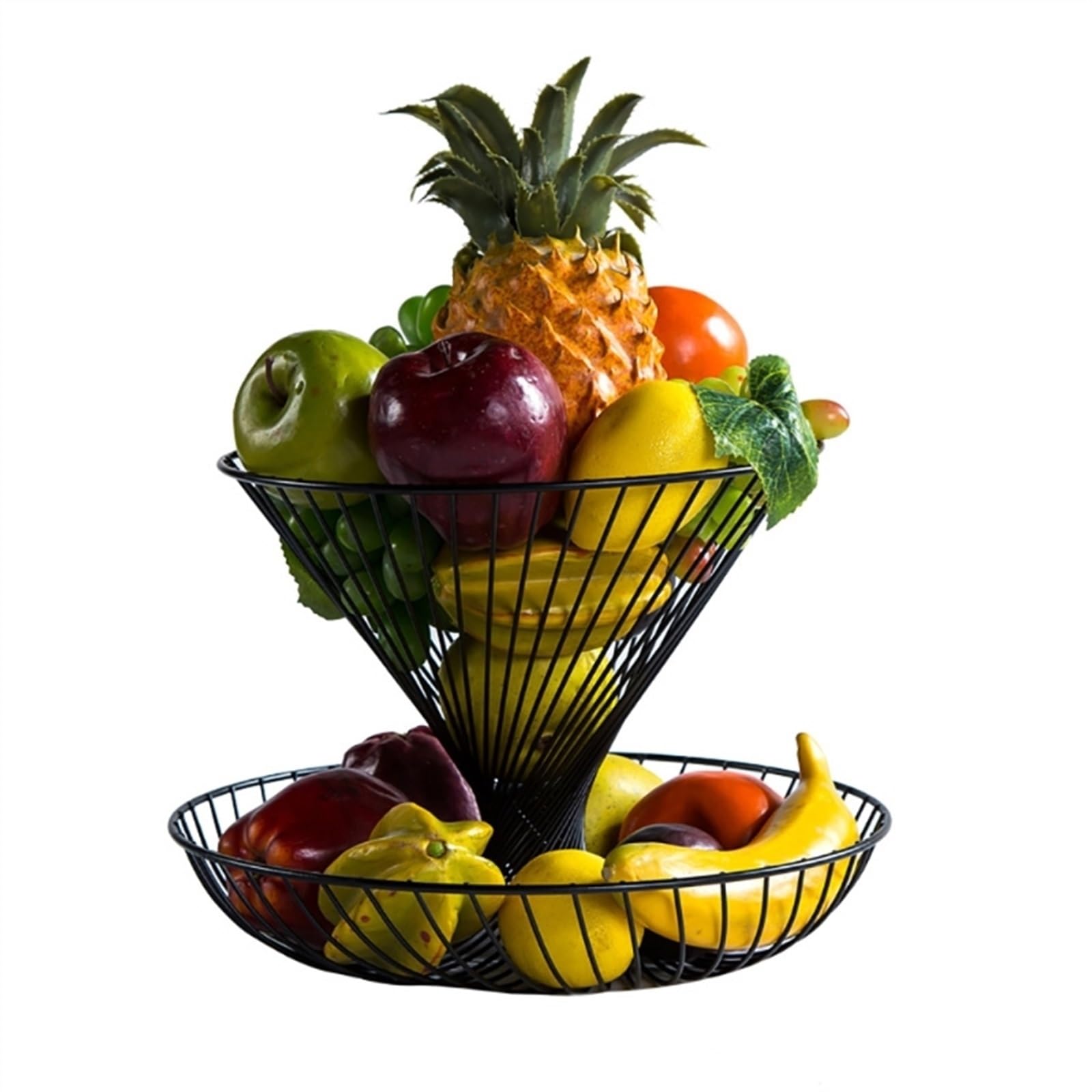Cesta de frutas de metal con dos pisos para mantener tus alimentos frescos y ordenados