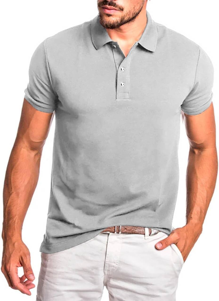 Ymosrh Men's Casual Polo Shirts Short Sleeve Solid Color Work Golf Polos Business Casual Collared Shirts Work Polos, M-3XL