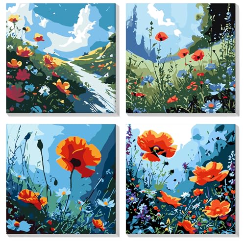 Peinture par numéros pour adultes débutants : le coffret cadeau MOGTAA de 4 toiles avec cadre