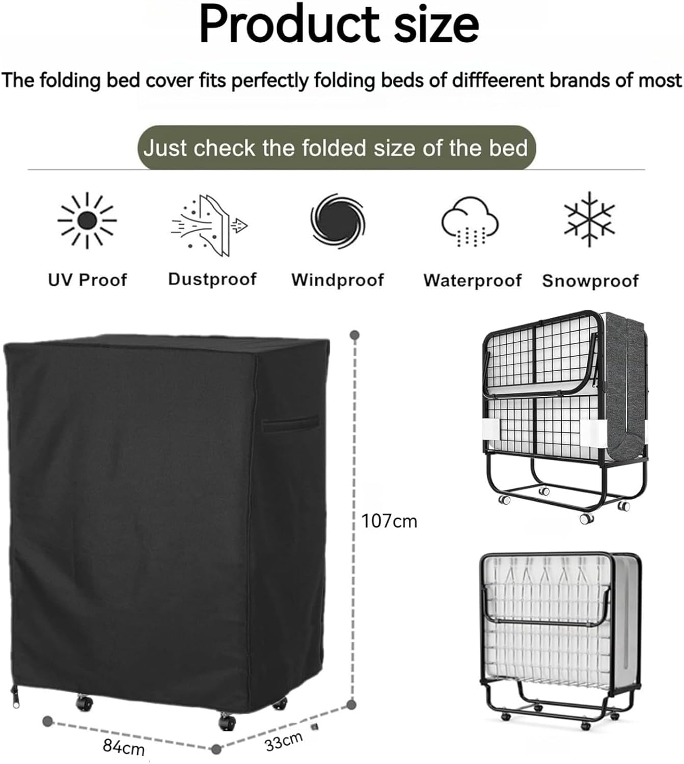 Copriletto Pieghevole Antipolvere con Cerniera - Per Ufficio, Tempo Libero, Campeggio e Letto degli Ospiti, Resistente ai Raggi UV, Impermeabile e con Design a Foro di Sfiato (Grigio, 84*33*107CM)