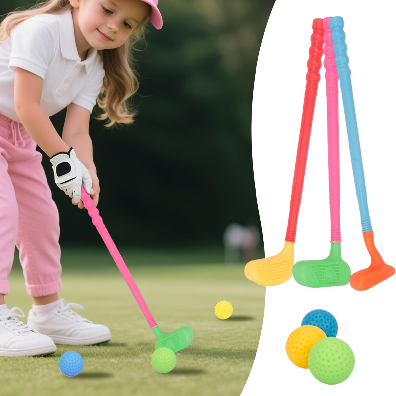 Palos de Golf para niños pequeños, Juego de Golf con Palos y Pelotas, Juego de de plás-Tico, Juguetes de, Juguetes Deportivos para niños y niñas en Interiores y Exteriores