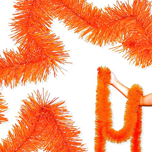 25 Feet Christmas Foil Fringe Garland Metallic Tassle Banner Wall Hanging Tinsel Streamers Backdrop For Parade Floats, Wedding, Birthday, Halloween, Xmas Tree Party Decorations(4" X 25', Orange) #TOP30