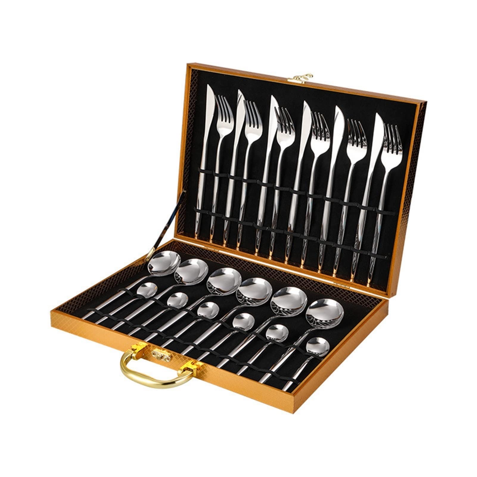 4 Teilig Edelstahl Besteckset Set, Besteck Set 6 Personen mit Messer Gabel Löffel, Modernes Besteckset,Spülmaschinenfest Poliert & Rostfrei für Home/Restaurant (Color : Silver)