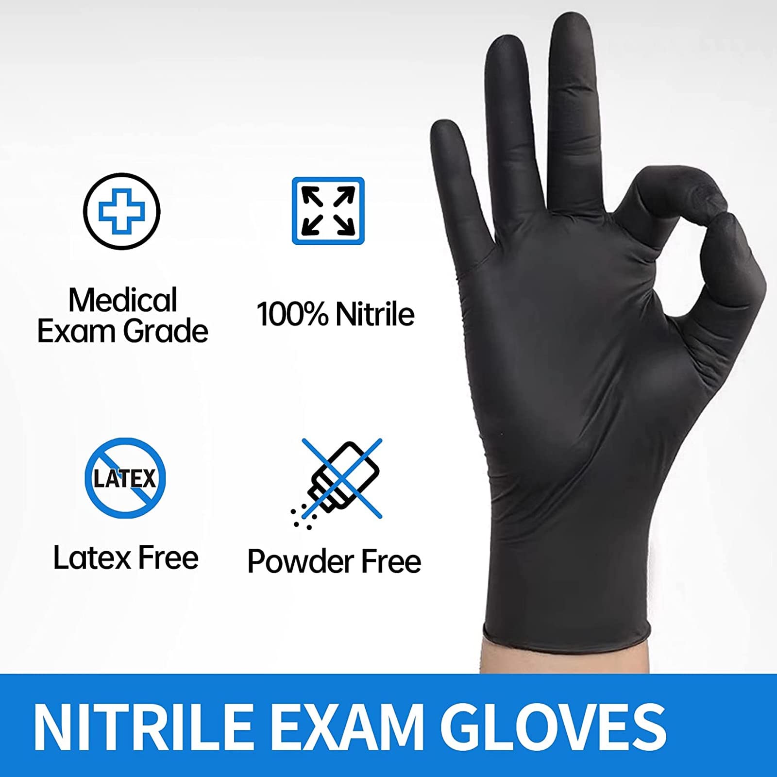 Intco Basic Medical Black Nitrile Exam Gloves 4.5 Mil - Latex-Free & Powder-Free - NGPF 1044 (box of 100), Small