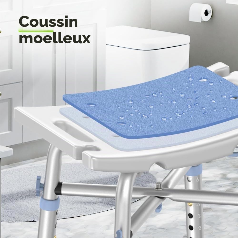 NEWFUN Chaise de Douche， Siege de Douche Adulte，Tabourets de Douche et de Bain, Chaise de Douche Antidérapante, Tabouret de Douche Antidérapant, Montage sans Outil, Siège de Bain pour Adultes, 150KG