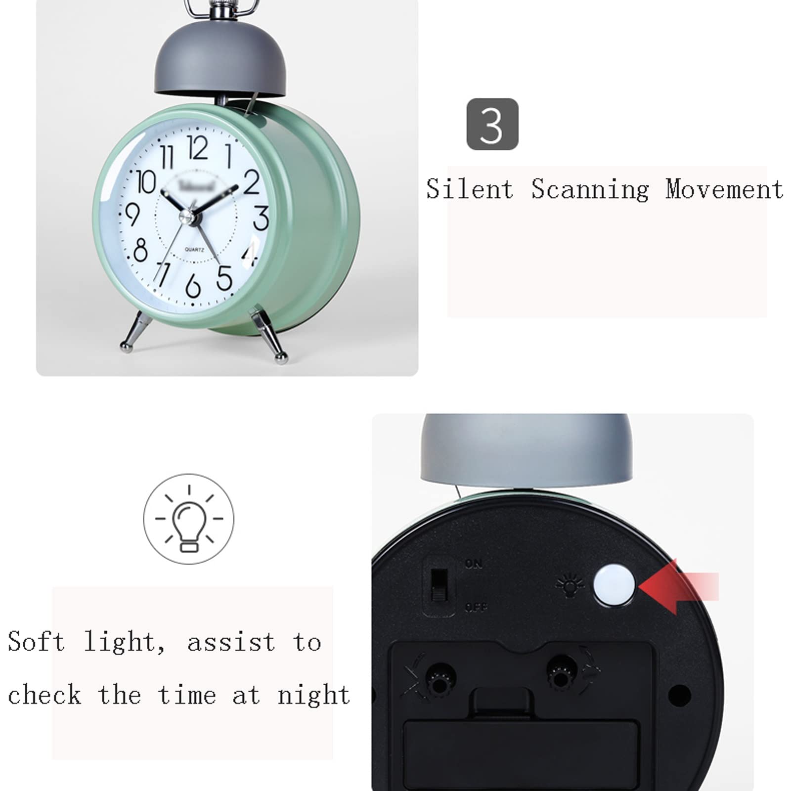 Sveglia, 3, 5 pollici con luce notturna e campanello, a batteria, for soggiorno(D)