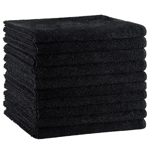 Juego de 10 toallas de microfibra negras para salón de peluquería, ultra absorbentes, suaves y resistentes, 50 x 80 cm, secado rápido para el cabello