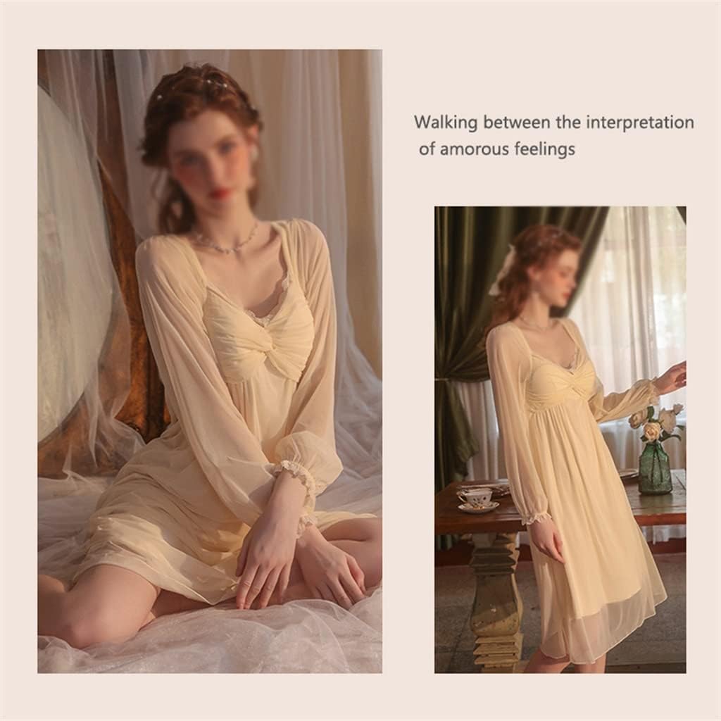 VIBY Nightwear Women's Spring and Autumn Long-Sleeved hot lace Princess Style Pajamas Home Clothes (Color : D, Size : Medium) : Clothing, Shoes & Jewelry